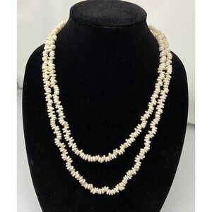 Long Cream Shell Vintage Necklace. 48 Inches.